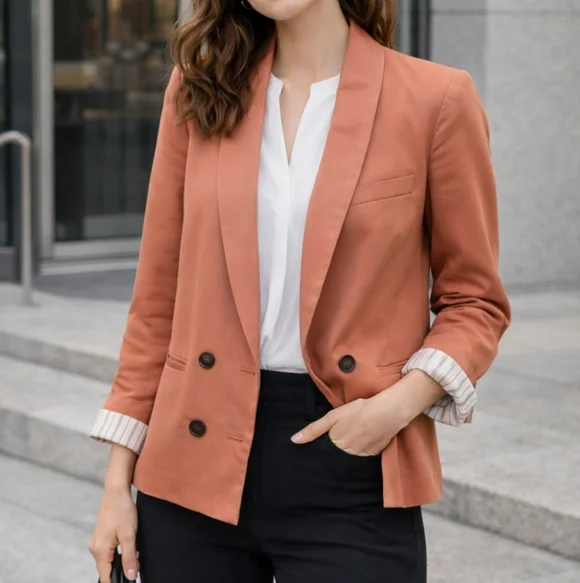 J.Crew Double Breasted Blazer Size Size 4 Blush Peach Tailored Quiet luxury Chic - Picture 2 of 6